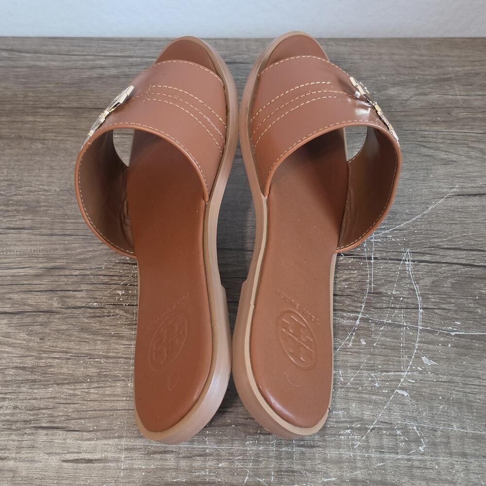 Tory Burch Everly Women's Leather Slides Sandals Shoes Size 40 (9.5-10) Brown - Picture 5 of 8